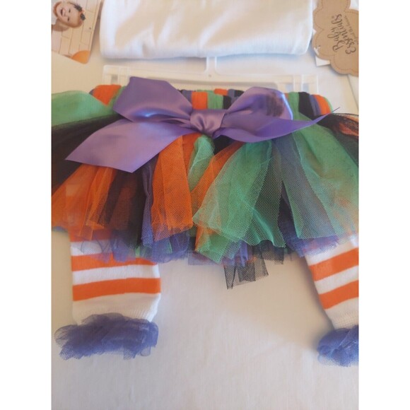 NWT Baby Essentials 4 Pc Fall Halloween Set: Skirt Tutu Bow Top Leg warmers 3 Mo - Picture 4 of 7